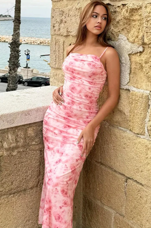 Ruched Spaghetti Strap Floral Dress Secondary image
