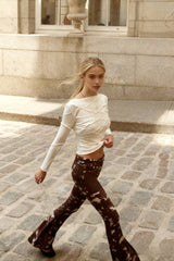 Long Sleeve Ruched Solid Color Casual Round Neck Pullover T-shirts