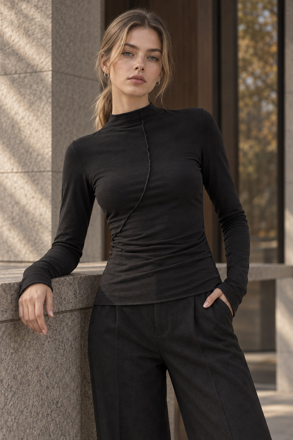 Turtleneck Casual Fashion Long Sleeve Tee