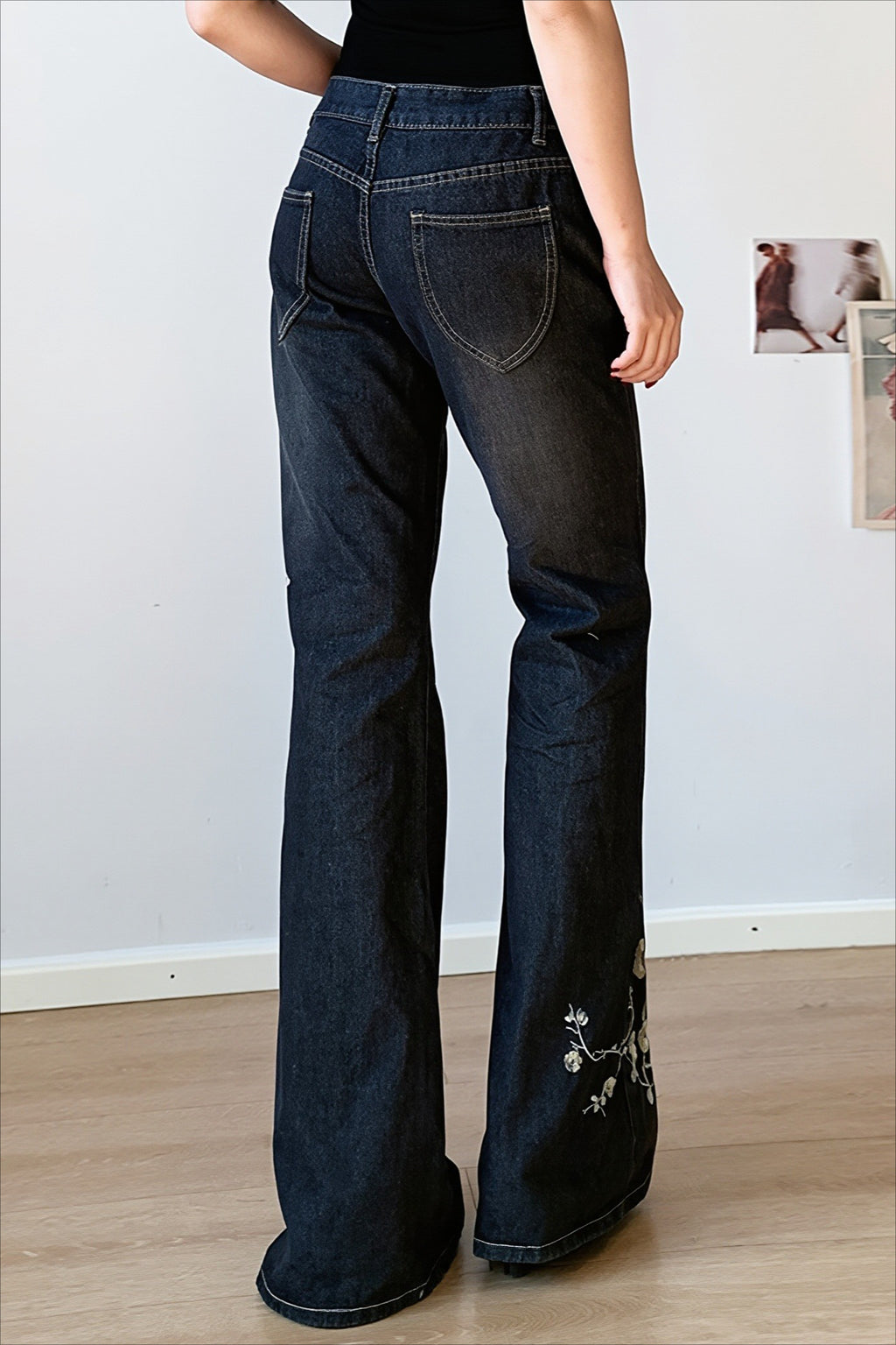 Western Floral Embroidered Wide Leg Jeans