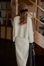 Pastel Color Block Bow Sweater Tweed Suit Set