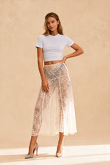 Sheer Floral Lace Maxi Skirt