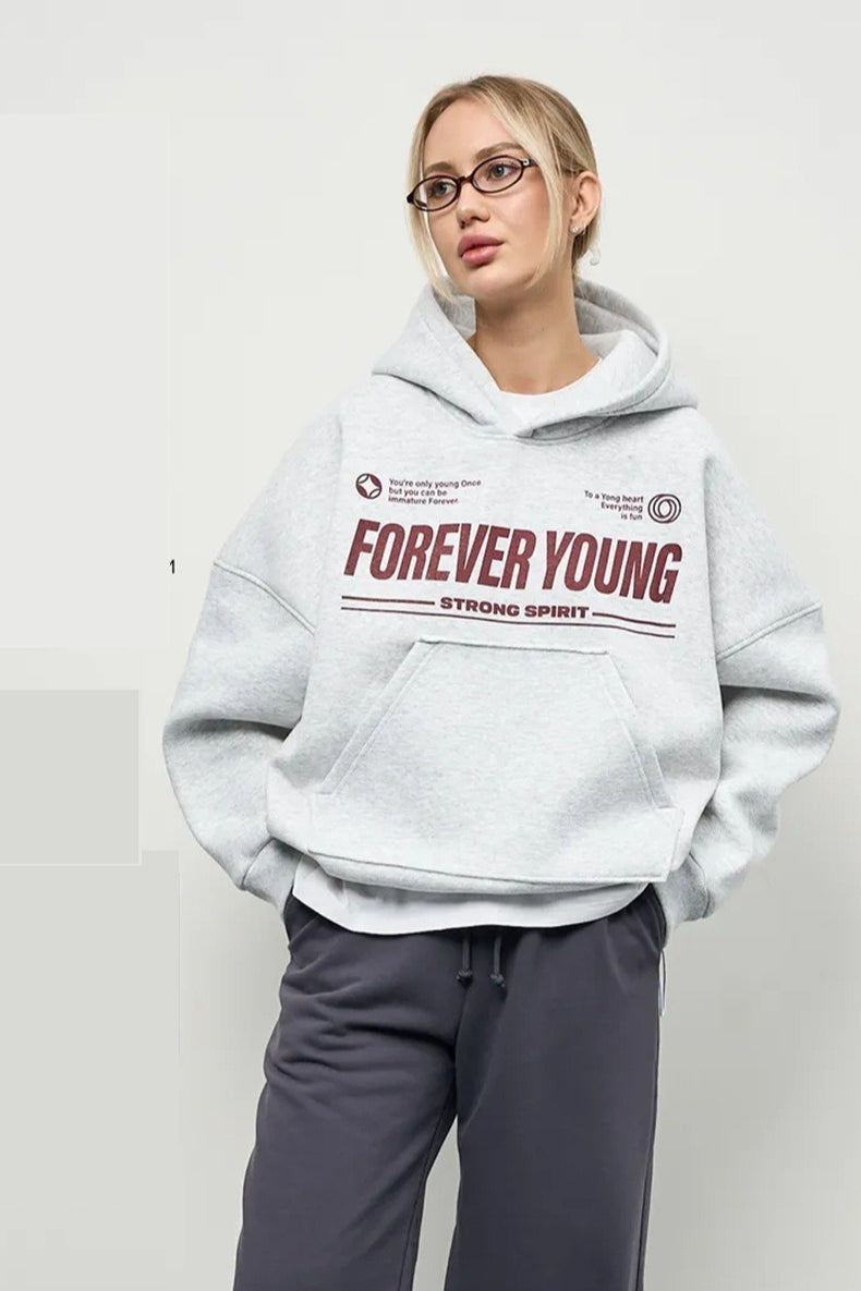 Forever Young Slogan Oversized Pullover Hoodie