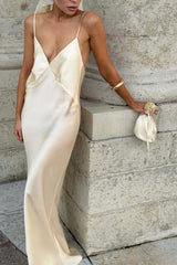 Satin Cami Deep V Backless Bodycon Silk Dress