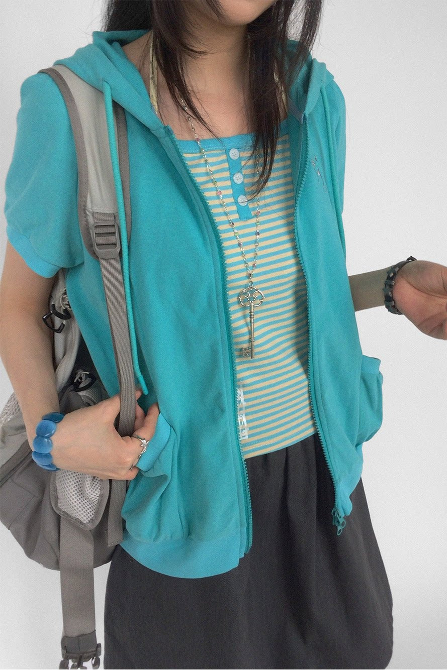 Short Sleeve Cropped Zip Up Hoodie