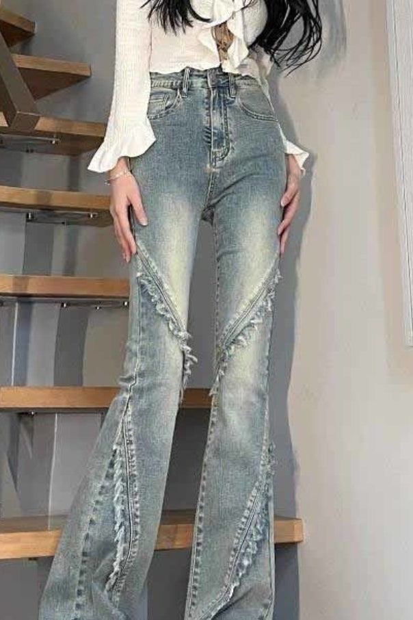 Vintage Frayed High Waist Bootcut Slim Jeans Secondary image