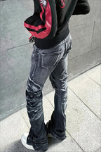 Crinkled Washed Low Rise Barrel Jeans