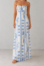 Ruched Floral Off Shoulder A-Line Vacation Dress