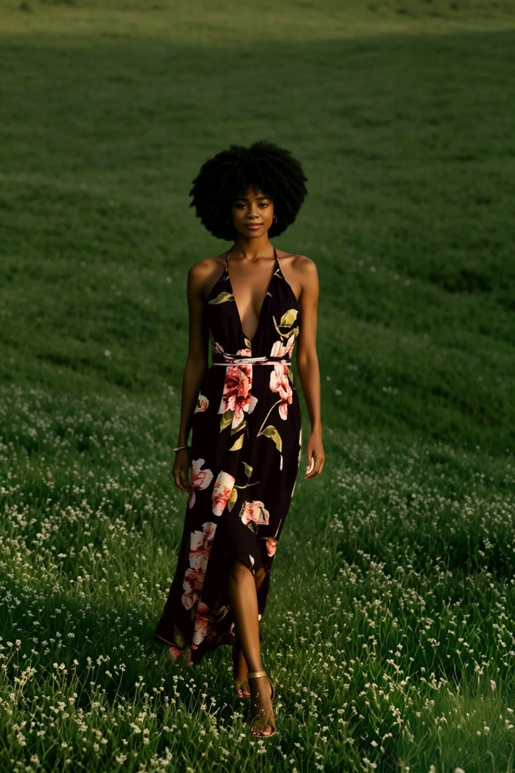 Summer Floral  Pleated Backless Robe Evenning- Midi Dresses Main image