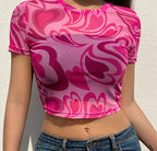 Mesh Short Sleeve Sheer Top