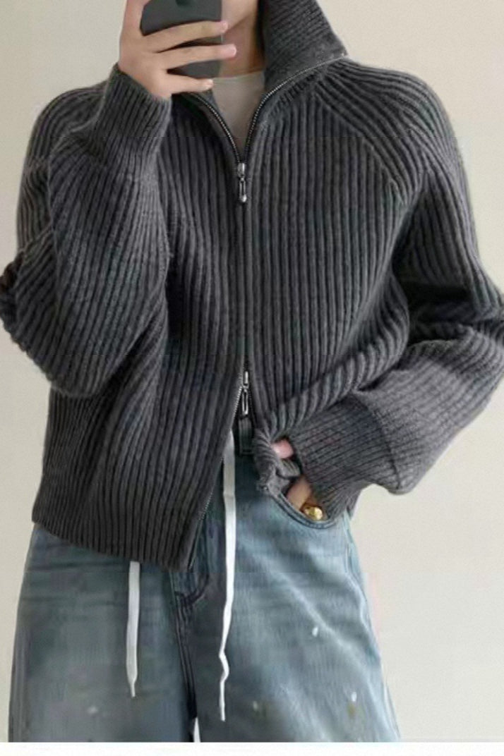 Ribbed High Neck Zip Sweater Main image