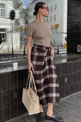 Plaid Asymmetric Pleated Straight Skirt