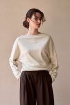 Linen Off Shoulder Slit Knit Top