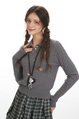 Embroidered Puppy Polo Knit Top