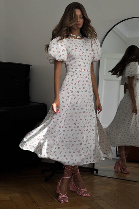 French Style Floral Puff Sleeve Work Dress Main image