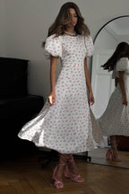 French Style Floral Puff Sleeve Work Dress