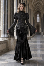 Gothic Bell Sleeve Fitted Blouse