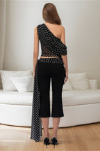 Polka Dot Off Shoulder Crop Top Set