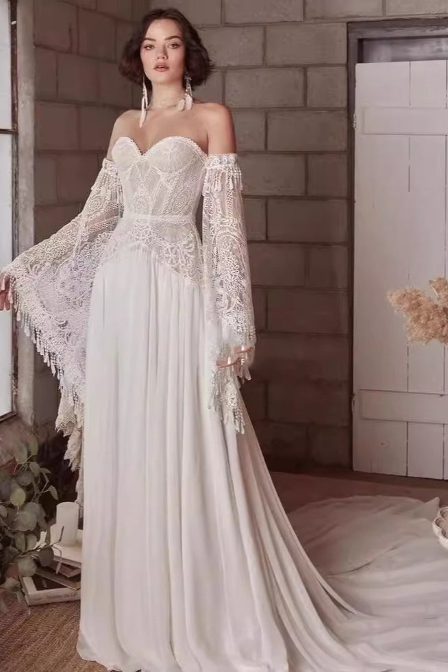 Strapless Lace Long Sleeve Wedding Dress Main image