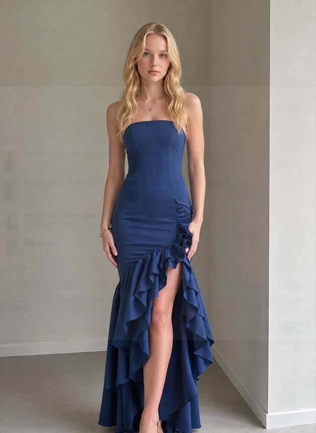 Strapless High Slit Backless Bodycon Slim Fit Elegant Prom Dress
