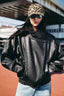 Asymmetric Front Grained Faux Leather Bomber Coat