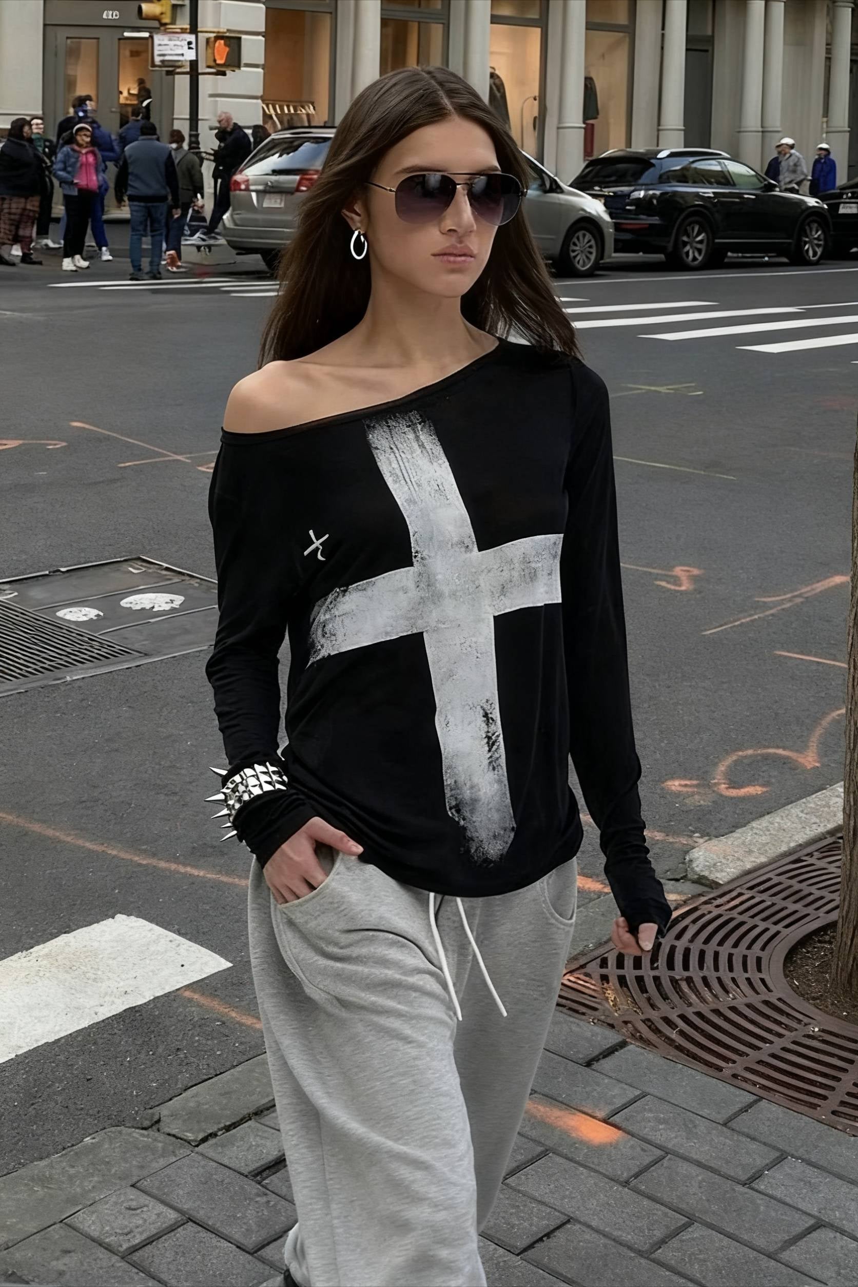 Cross Print Asymmetrical T-Shirt Secondary image