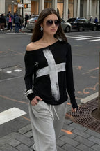 Cross Print Asymmetrical T-Shirt