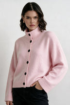 Stand Collar Button Front Relaxed Cardigan Sweater