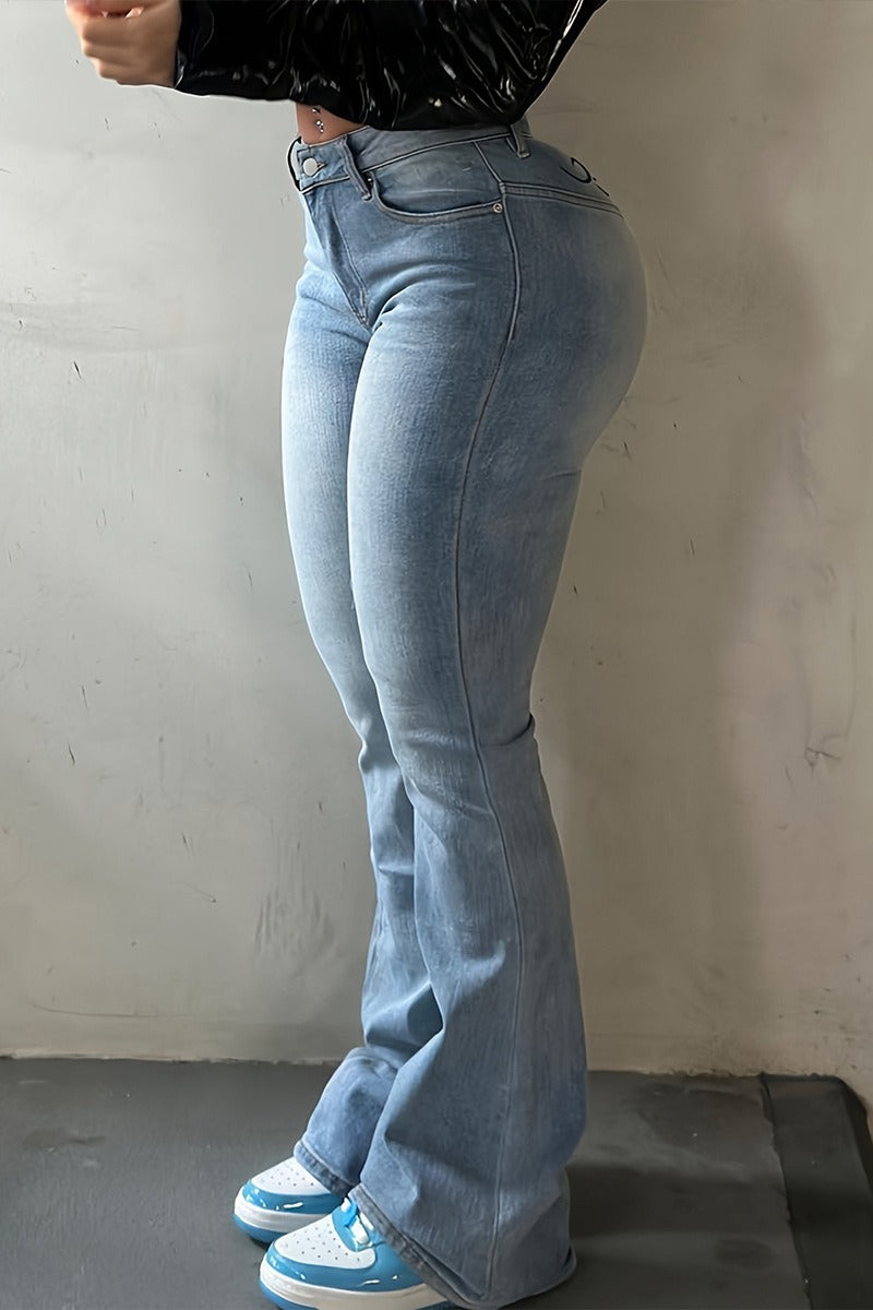 Vintage Printed Washed Low Waist Micro Flare Jeans Secondary image