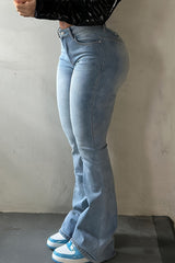 Vintage Printed Washed Low Waist Micro Flare Jeans