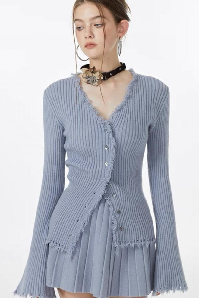 Ribbed Fringe Detail Knit Top Main image