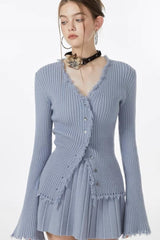 Ribbed Fringe Detail Knit Top