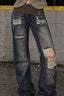 Rivet Spliced Ripped Vintage Washed Jeans