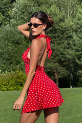 Sexy Polka Dot Waist Cinched Sleeveless Bodycon Dress
