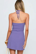 Beaded Halter Tie-Up Mini Dress