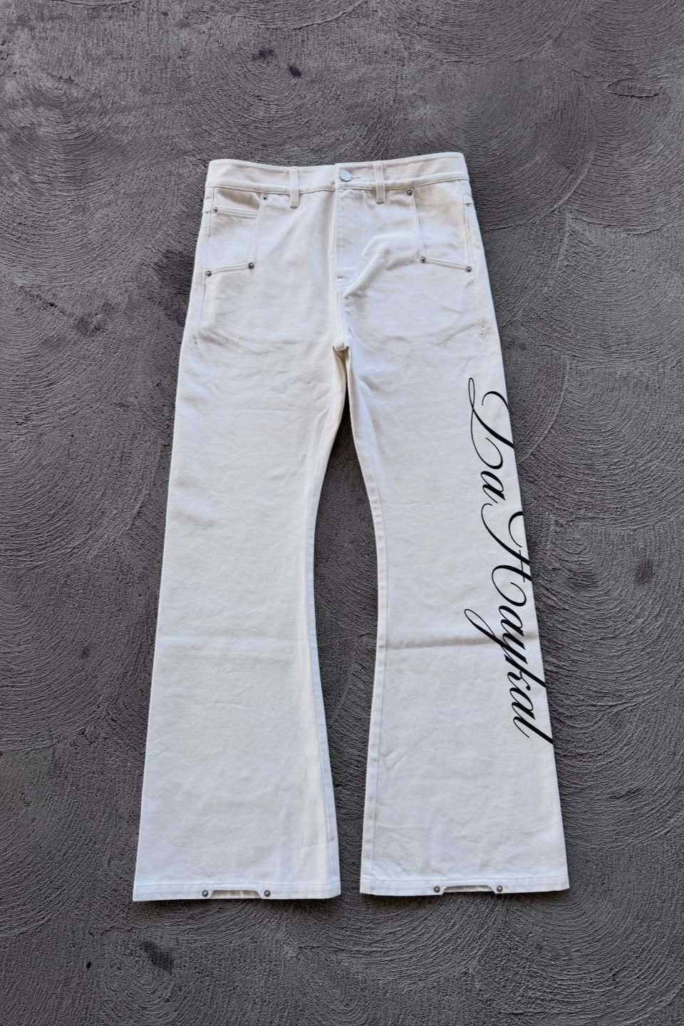 Letter Print Washed Straight Leg Denim Pants Main image