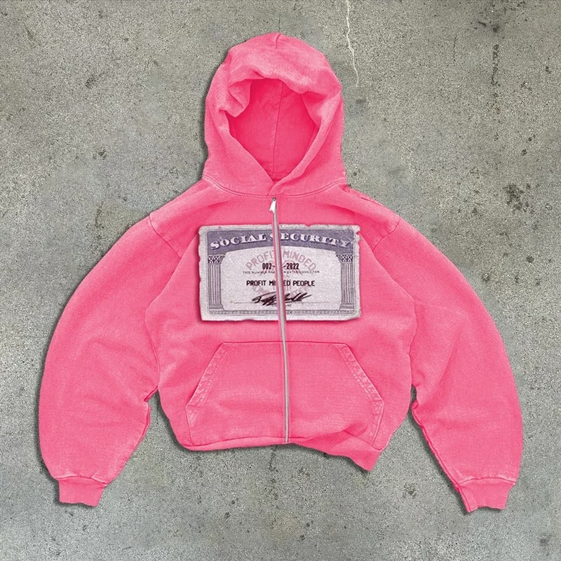 Printed Zip-Up Street Hoodie
