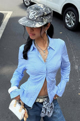 Back Tie Striped Long Sleeve Blouse