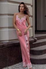 Lace Trim  Silk Dress