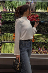 Chic Satin Open Back Blouse