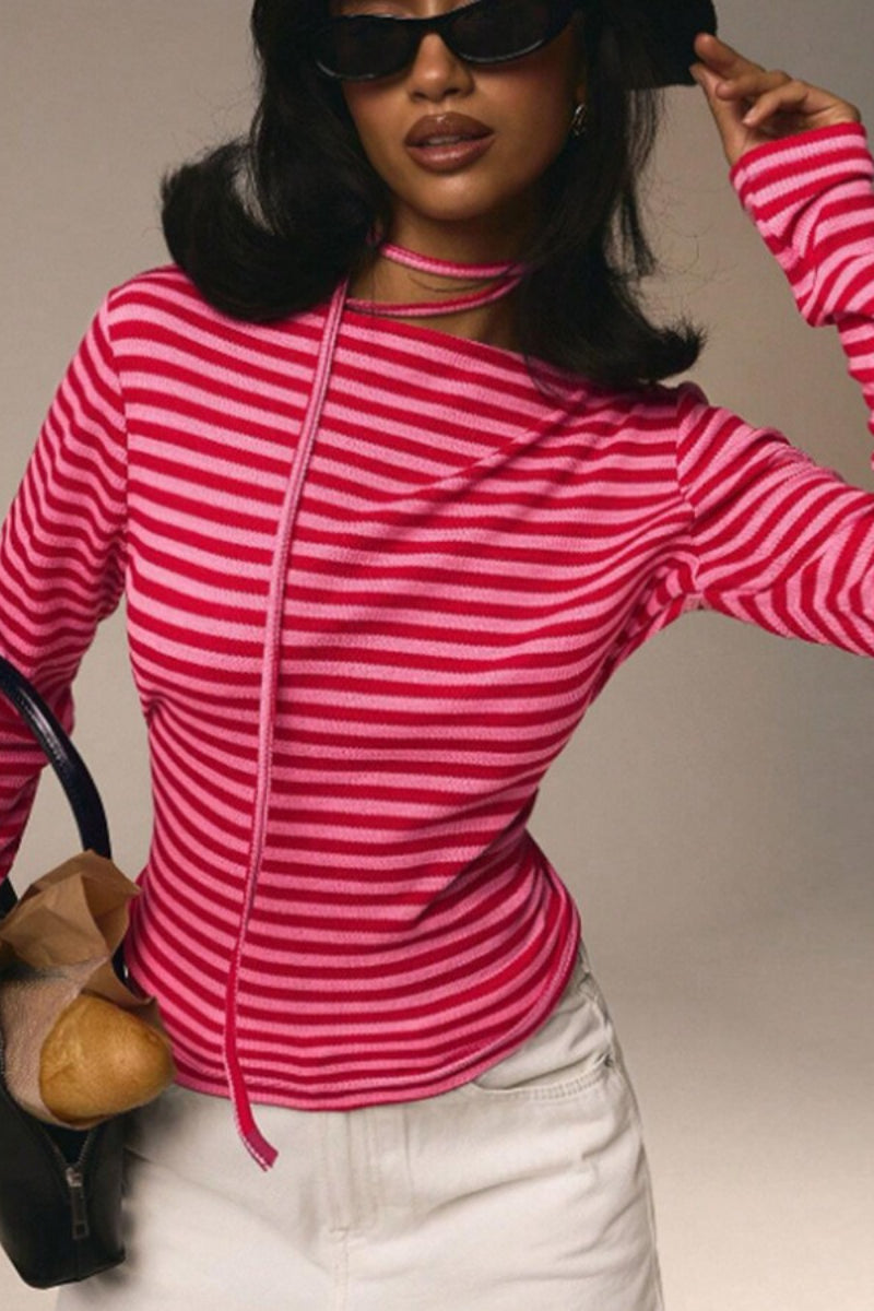 Stretchy Striped Crew Neck Long Sleeve Top Secondary image