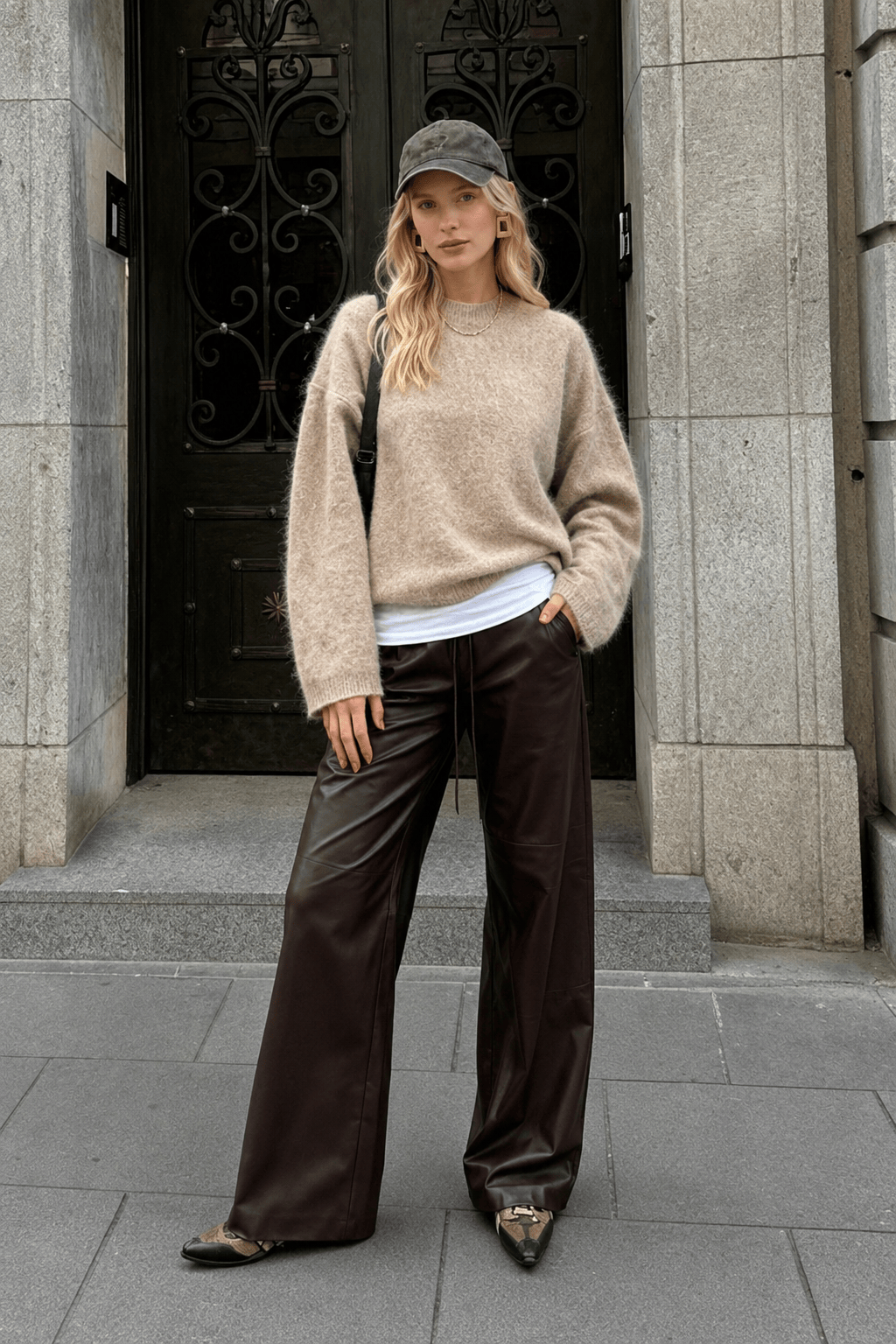 Elegant Solid Mohair Soft Knitted Pullover Women Casual O-neck Long Sleeve Loose Sweater Main image