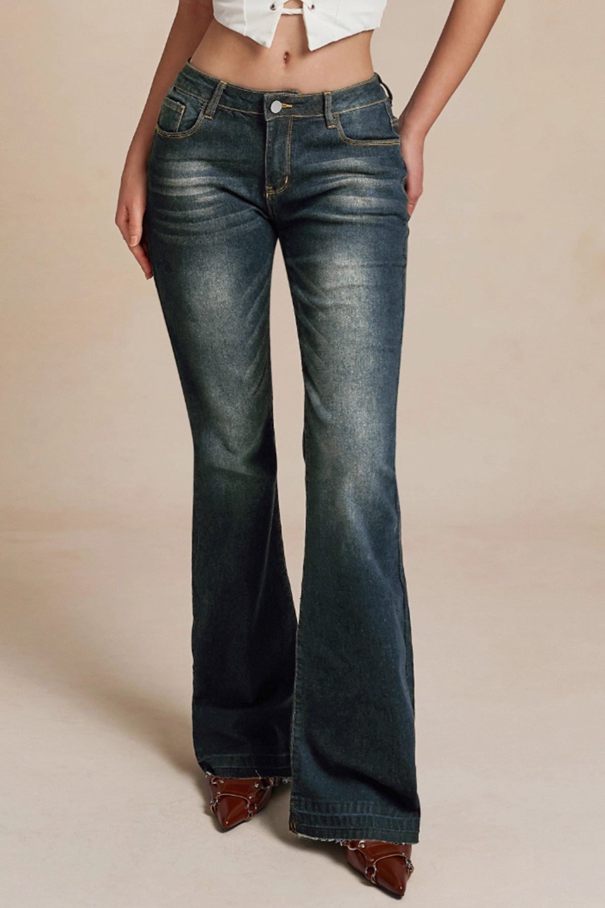 Vintage Low Waist Micro Flare Slim Fit Versatile Jeans Main image
