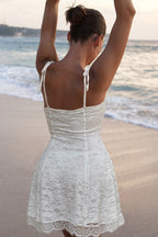 Lace Trim Waist Tie A-Line Cami Lace Dress