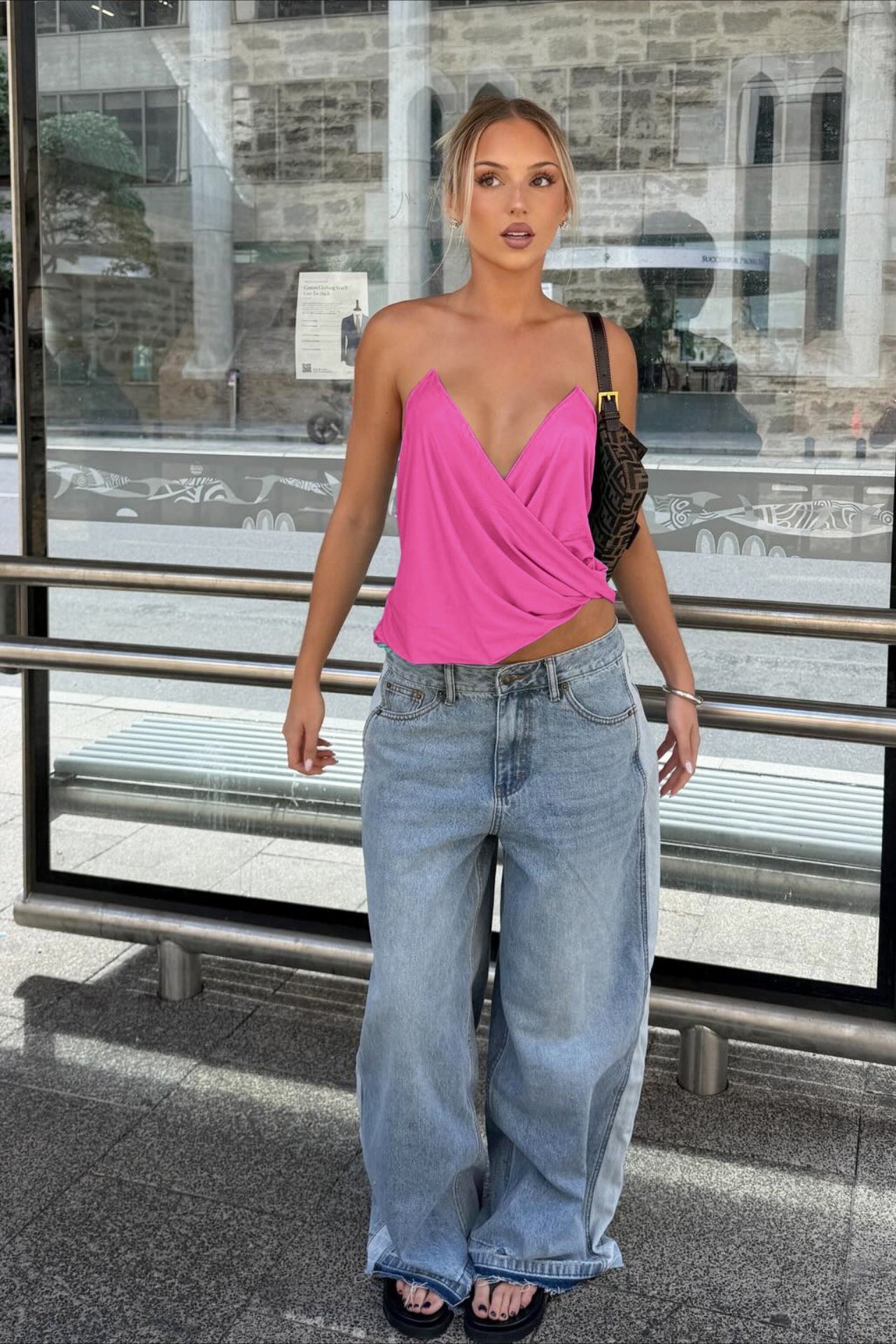 Draped V-Neck Satin Cami Top Main image
