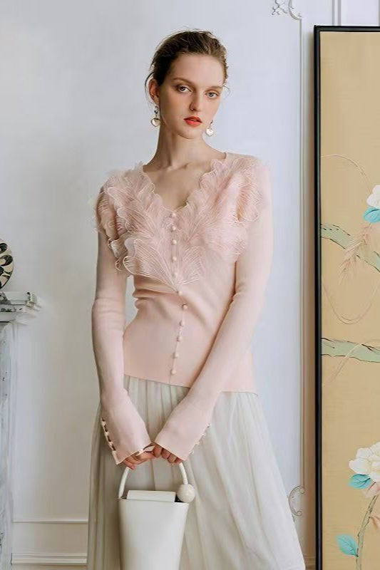 3D Floral Lace V-Neck Knit Top Secondary image
