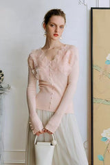 3D Floral Lace V-Neck Knit Top