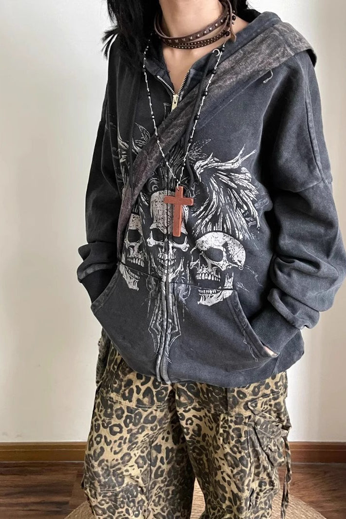 Gothic Skeleton Print Zip Hoodie Secondary image