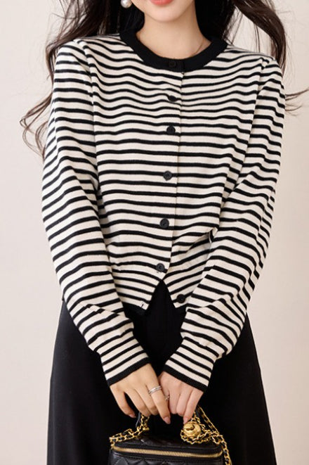 Black White Stripe Knit Cardigan Main image