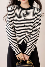Black White Stripe Knit Cardigan